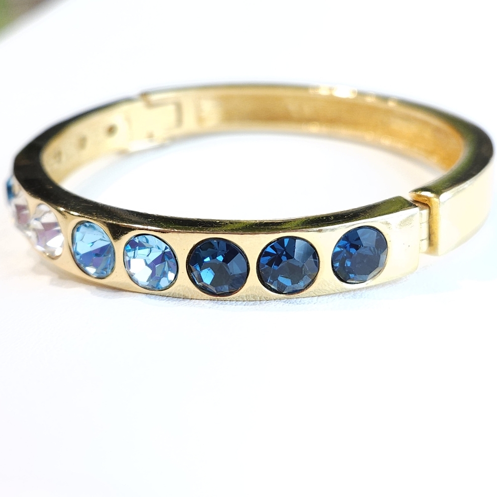 Christian Dior Bracelet Vintage Swarovski Blue Crystal Chr.Dior Gold Bracelet - Picture 14 of 16